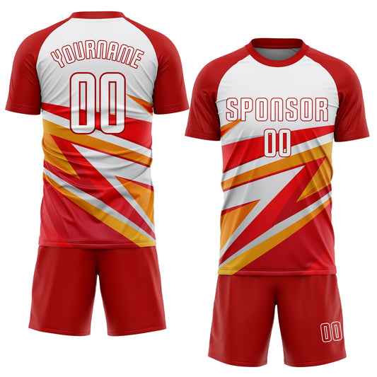 Custom Red White-Gold Sublimation Soccer Uniform Jersey - Sky-Custom