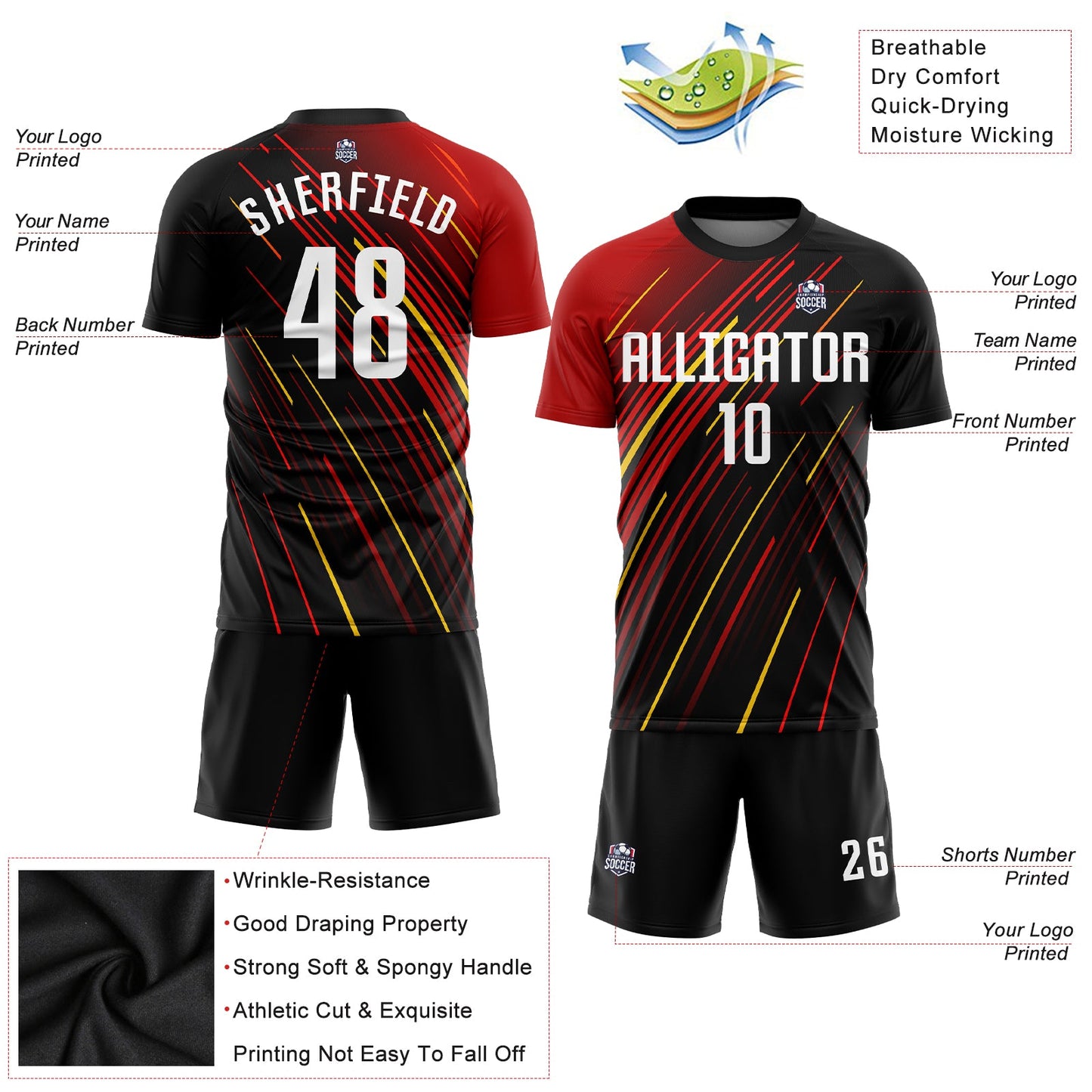 Custom Red White Black-Gold Sublimation Soccer Uniform Jersey - Sky-Custom
