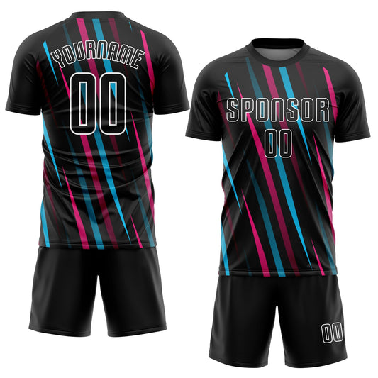 Custom Black Black Light Blue-Pink Sublimation Soccer Uniform Jersey - Sky-Custom