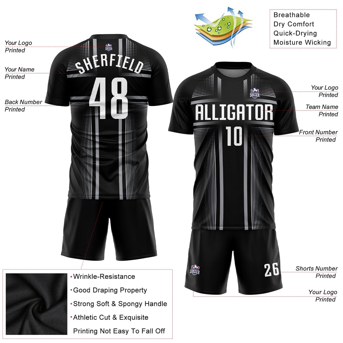 Custom Black White-Gray Sublimation Soccer Uniform Jersey - Sky-Custom
