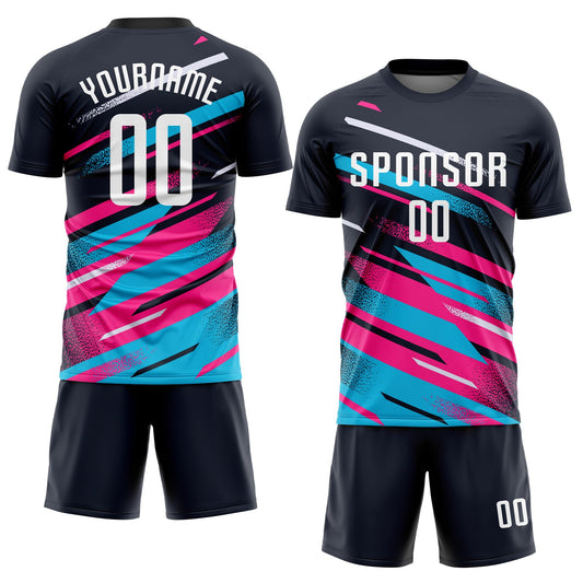 Custom Navy White Pink-Light Blue Sublimation Soccer Uniform Jersey - Sky-Custom
