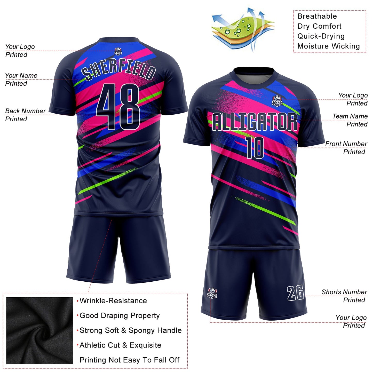 Custom Figure Navy Royal-Pink Sublimation Soccer Uniform Jersey - Sky-Custom