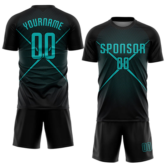Custom Black Teal Sublimation Soccer Uniform Jersey - Sky-Custom