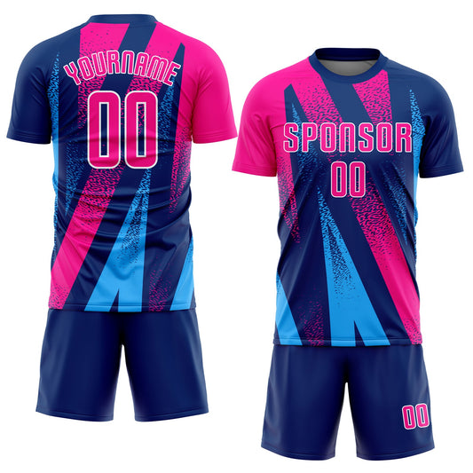 Custom Figure Pink-Royal Sublimation Soccer Uniform Jersey - Sky-Custom
