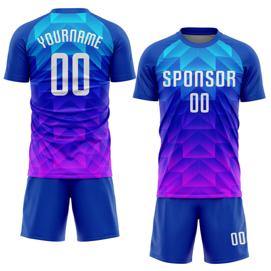 Custom Royal White Light Blue-Hot Pink Sublimation Soccer Uniform Jersey - Sky-Custom