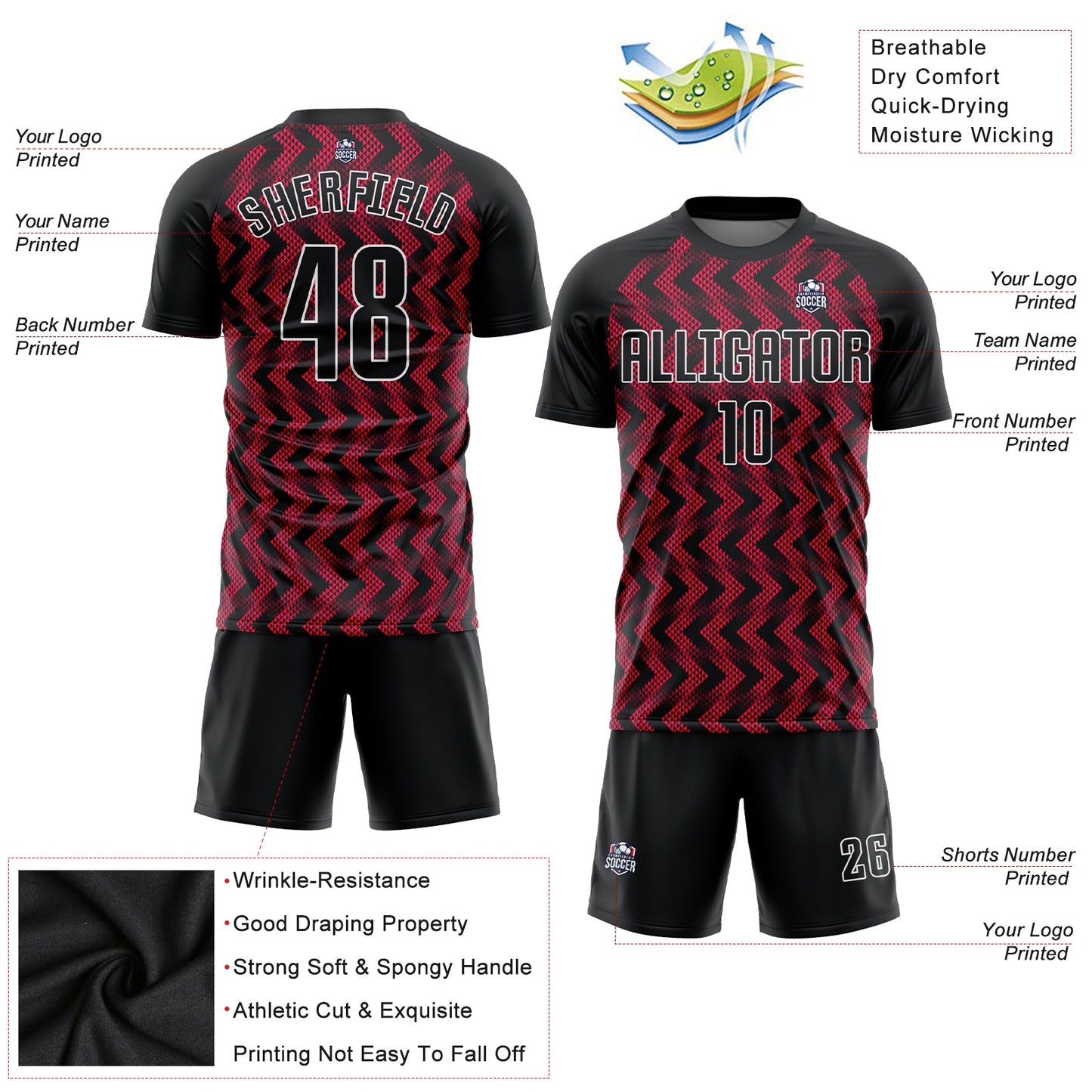 Custom Crimson Black-White Sublimation Soccer Uniform Jersey - Sky-Custom