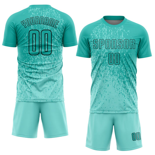 Custom Aqua Aqua-Black Sublimation Soccer Uniform Jersey - Sky-Custom