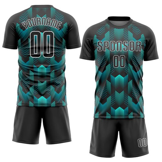 Custom Black Black-Teal Sublimation Soccer Uniform Jersey - Sky-Custom