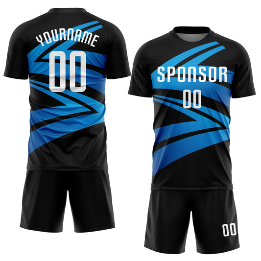 Custom Black White-Light Blue Sublimation Soccer Uniform Jersey - Sky-Custom