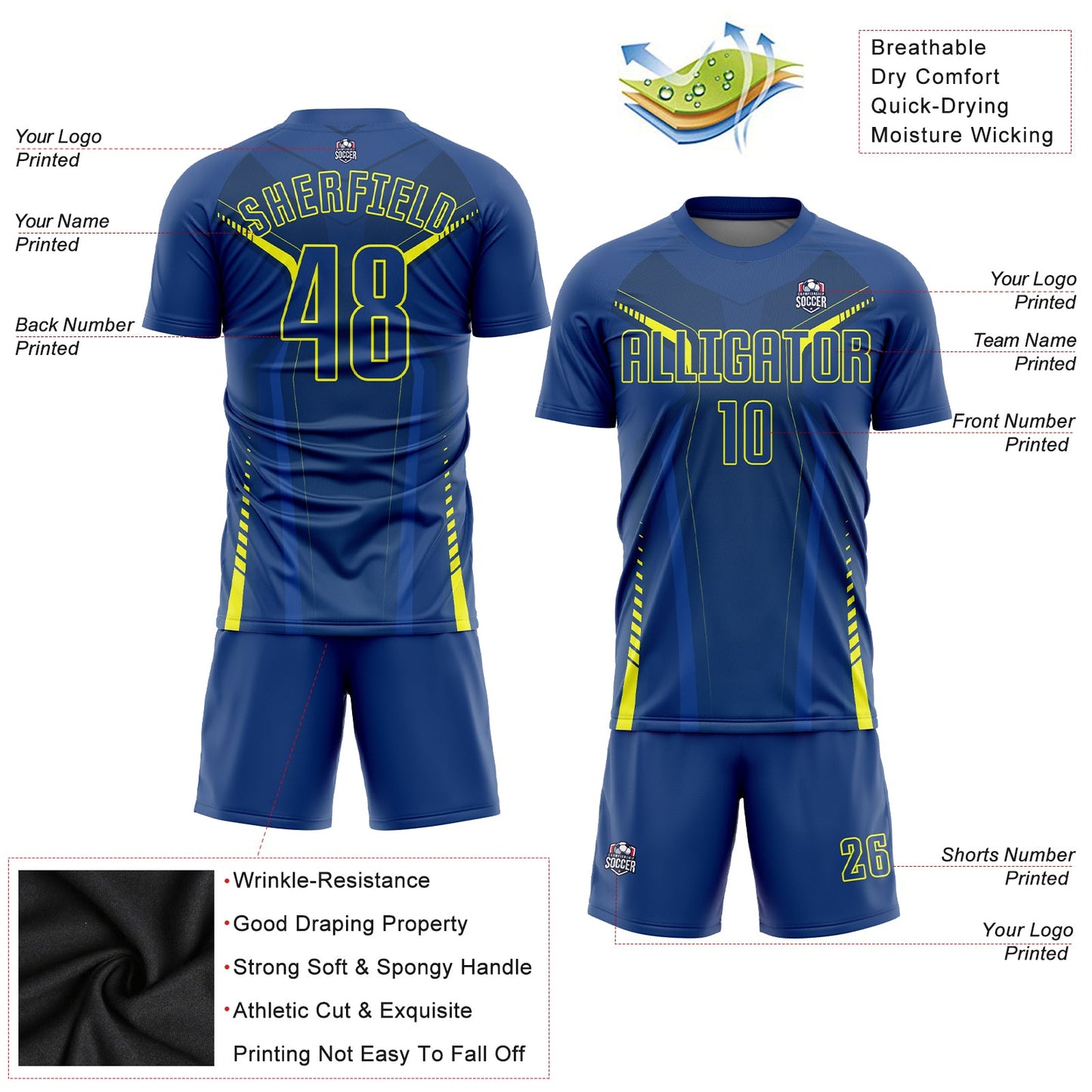 Custom US Navy Blue Gold Sublimation Soccer Uniform Jersey - Sky-Custom