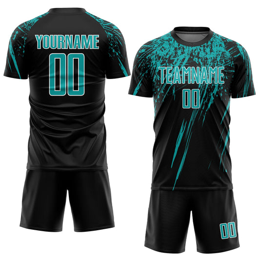Custom Black Aqua-White Sublimation Soccer Uniform Jersey - Sky-Custom