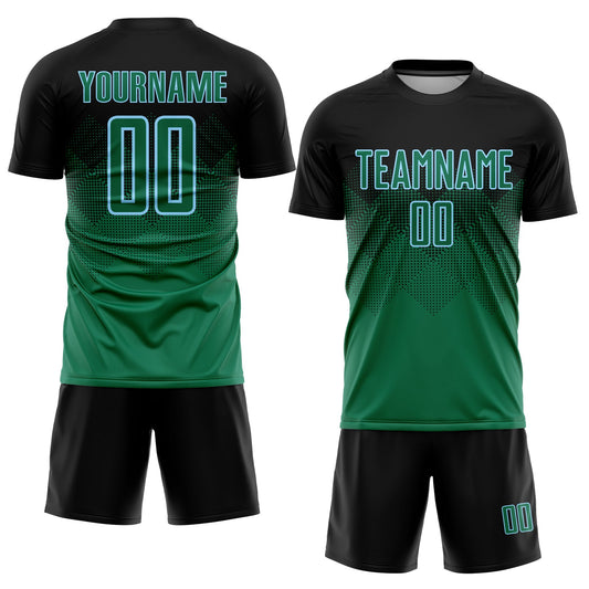 Custom Black Kelly Green-Light Blue Sublimation Soccer Uniform Jersey - Sky-Custom
