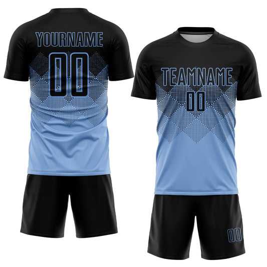 Custom Light Blue Black Sublimation Soccer Uniform Jersey - Sky-Custom