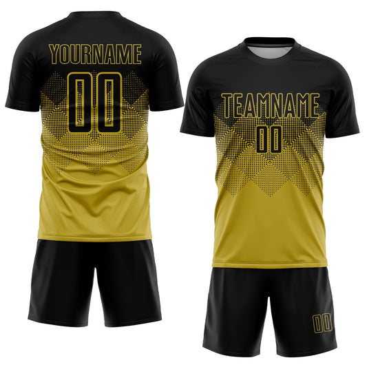 Custom Old Gold Black Sublimation Soccer Uniform Jersey - Sky-Custom
