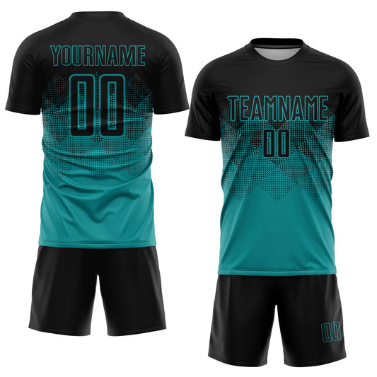 Custom Teal Black Sublimation Soccer Uniform Jersey - Sky-Custom
