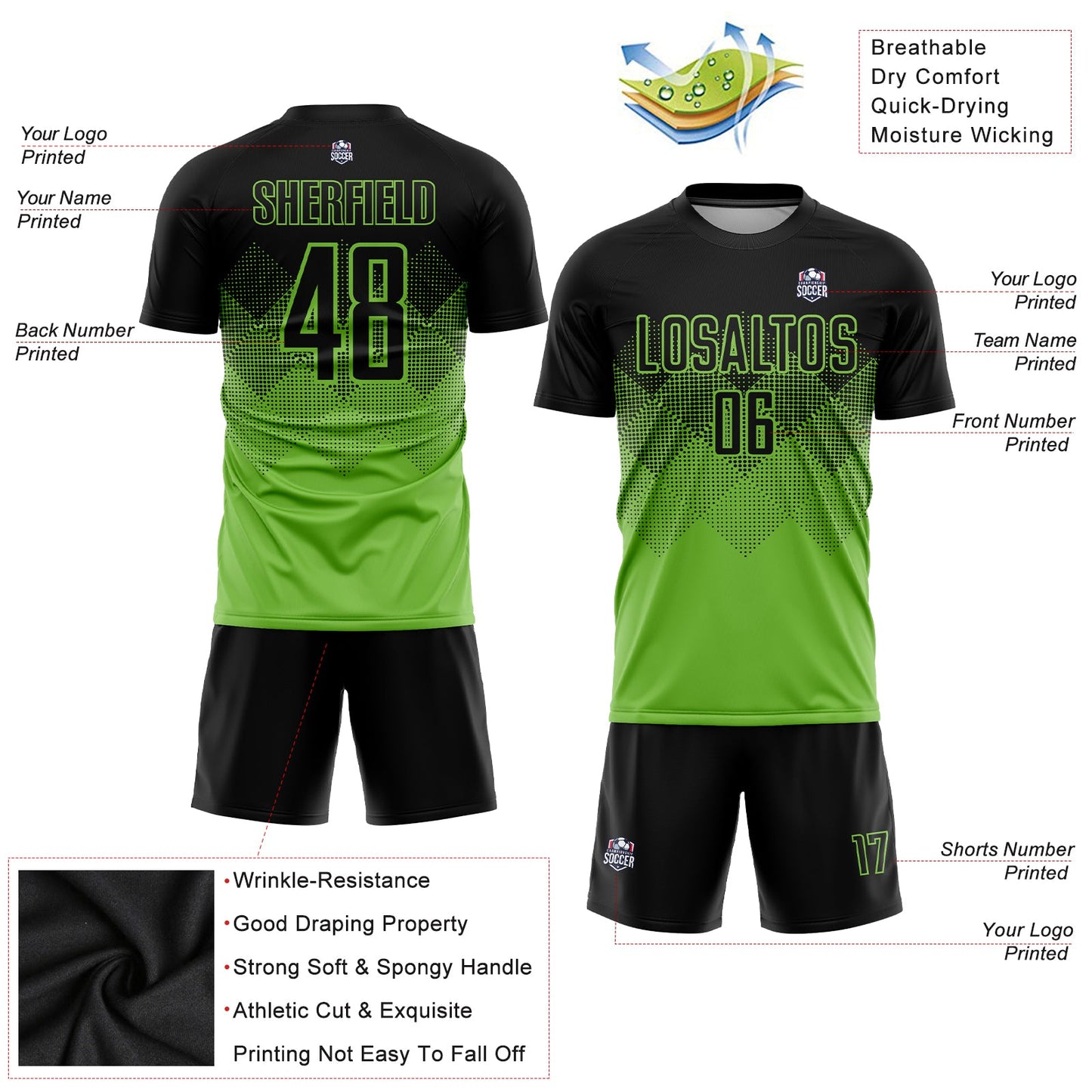 Custom Neon Green Black Sublimation Soccer Uniform Jersey - Sky-Custom
