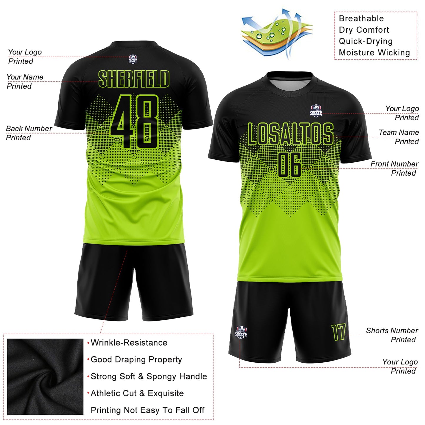 Custom Neon Green Black Sublimation Soccer Uniform Jersey - Sky-Custom