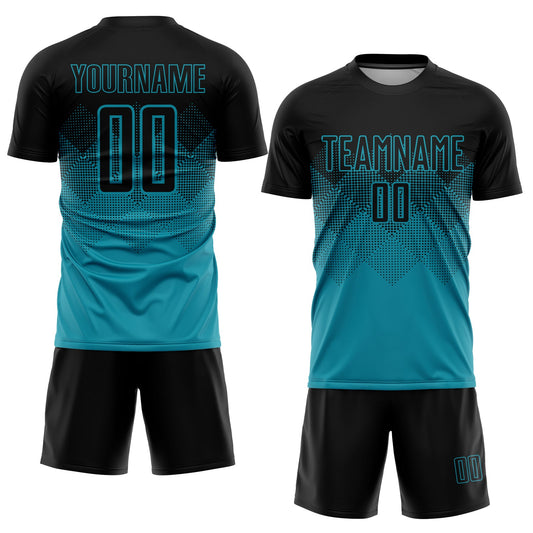 Custom Teal Black Sublimation Soccer Uniform Jersey - Sky-Custom