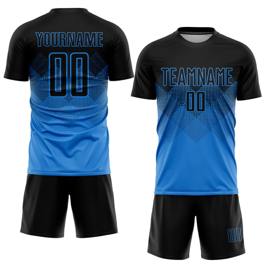 Custom Powder Blue Black Sublimation Soccer Uniform Jersey - Sky-Custom
