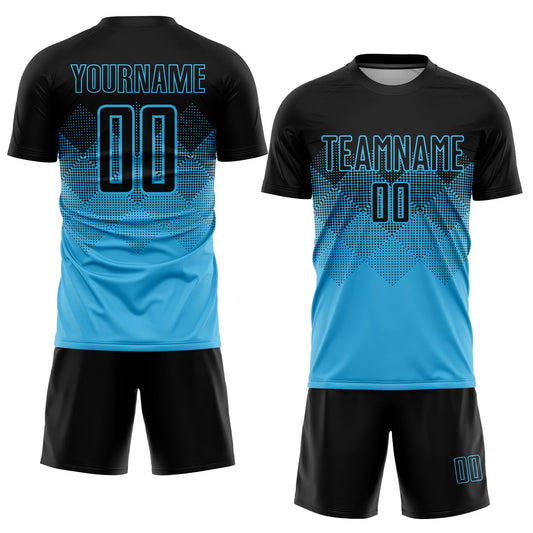 Custom Sky Blue Black Sublimation Soccer Uniform Jersey - Sky-Custom