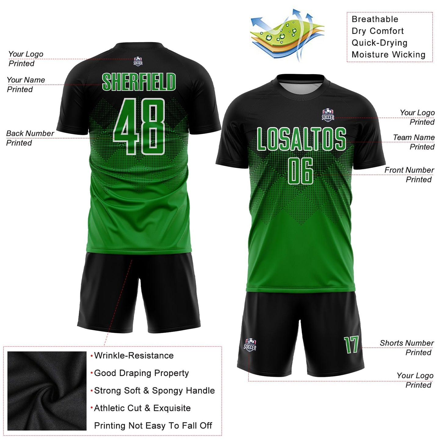 Custom Black Grass Green-White Sublimation Soccer Uniform Jersey - Sky-Custom