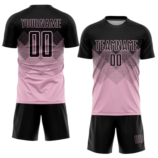 Custom Light Pink Black Sublimation Soccer Uniform Jersey - Sky-Custom