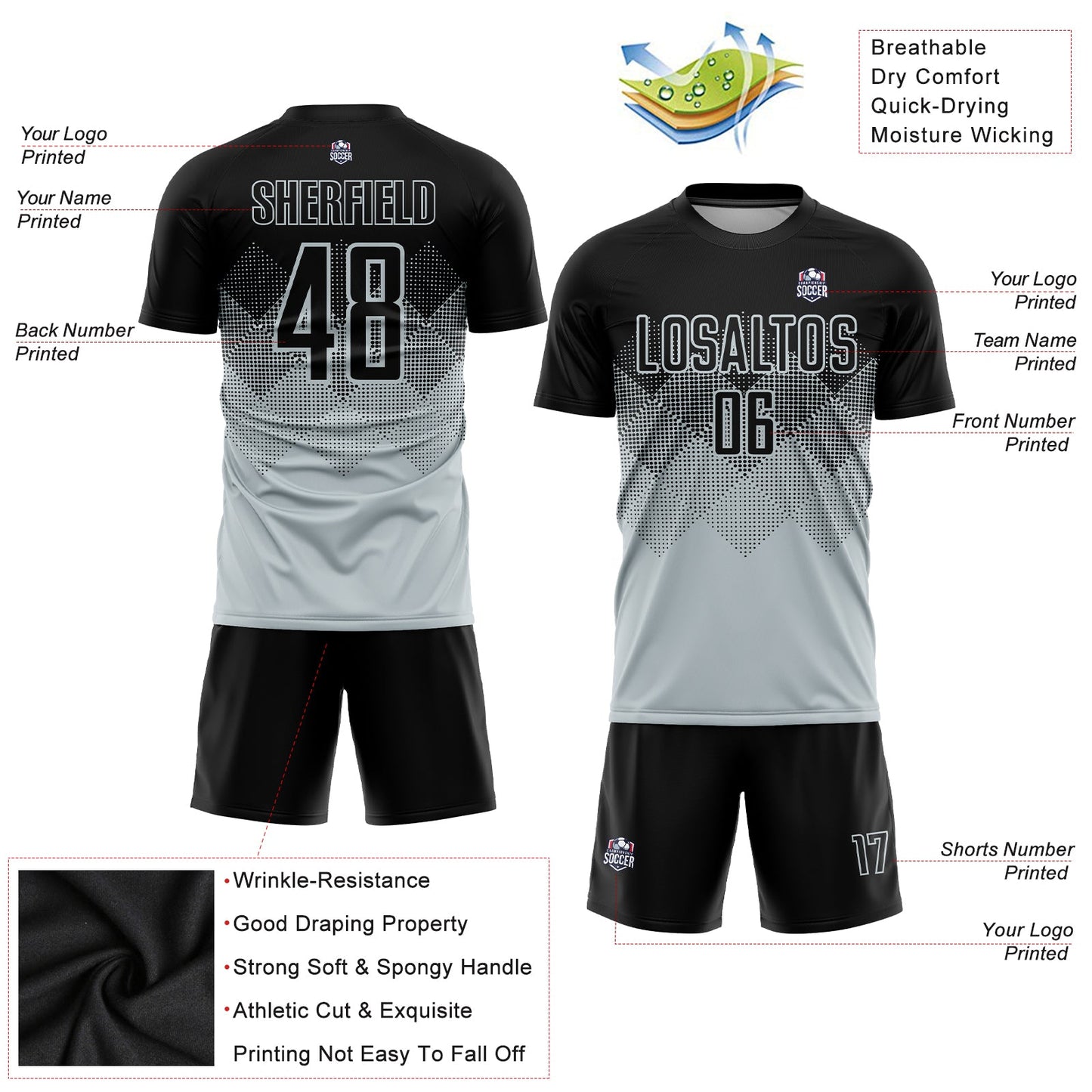 Custom Silver Black Sublimation Soccer Uniform Jersey - Sky-Custom