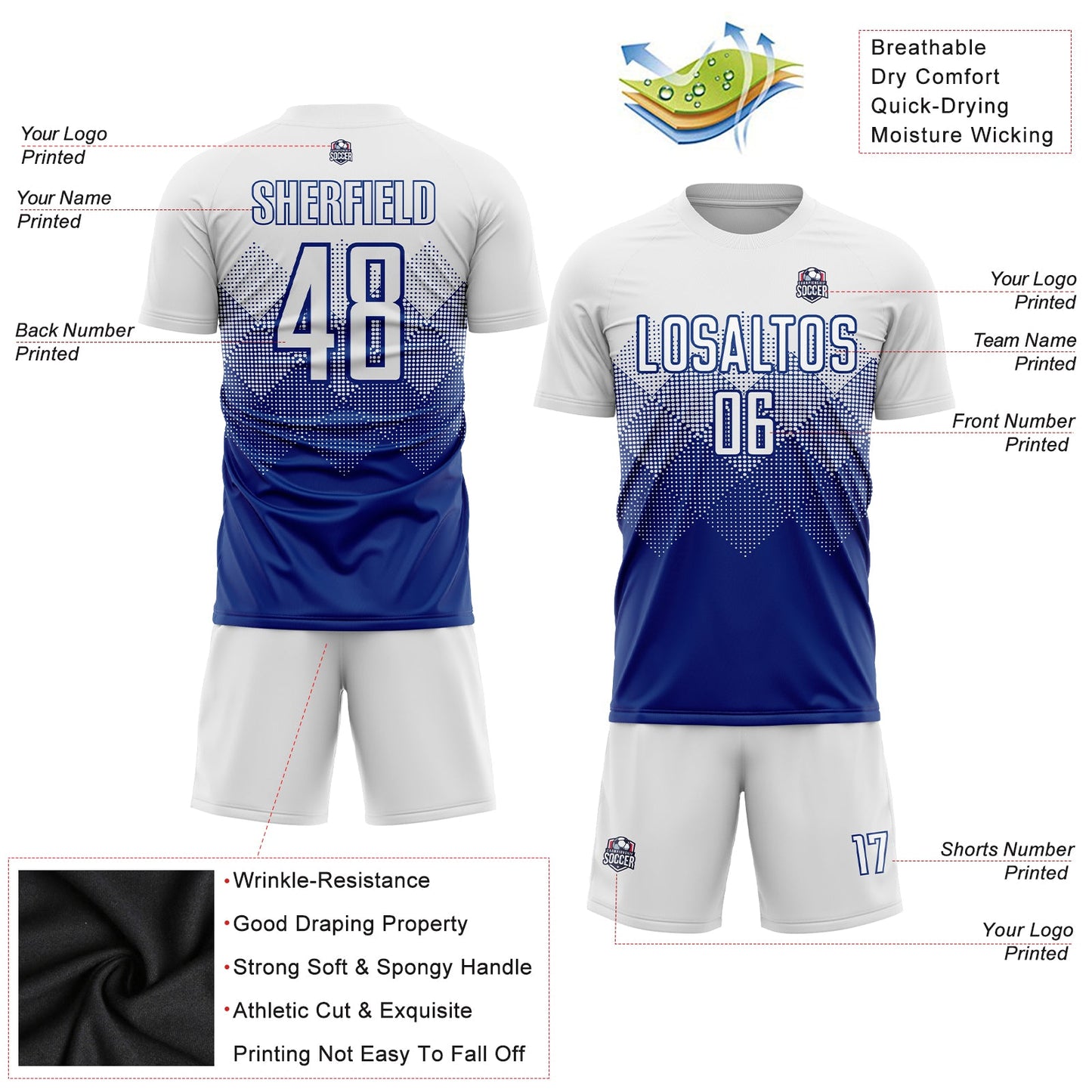 Custom Royal White Sublimation Soccer Uniform Jersey - Sky-Custom