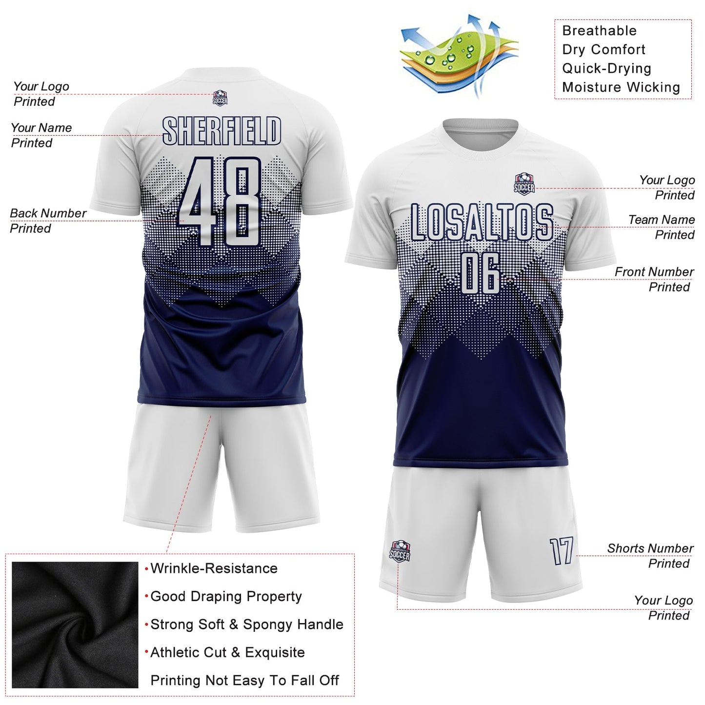 Custom Navy White Sublimation Soccer Uniform Jersey - Sky-Custom