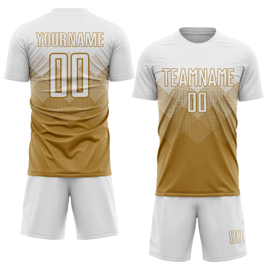 Custom Old Gold White Sublimation Soccer Uniform Jersey - Sky-Custom