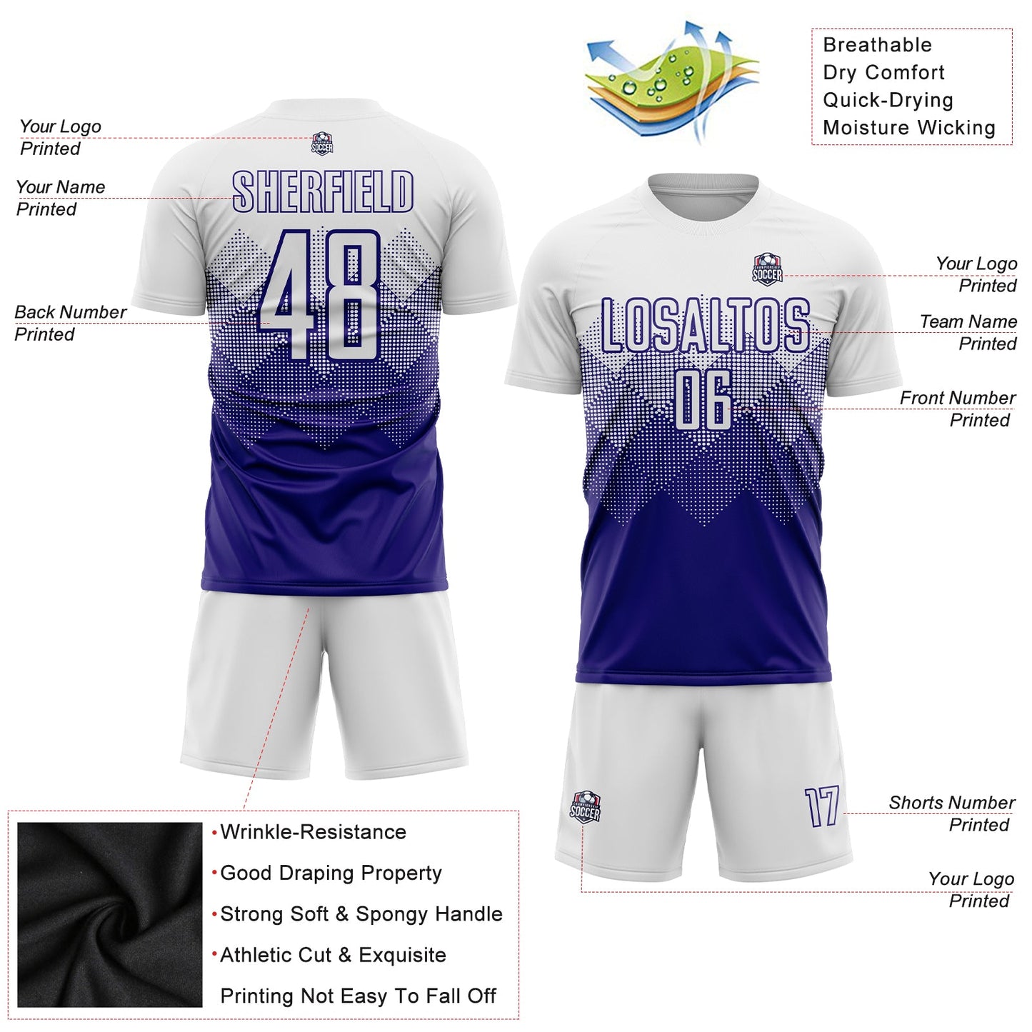 Custom White Dark Purple Sublimation Soccer Uniform Jersey - Sky-Custom