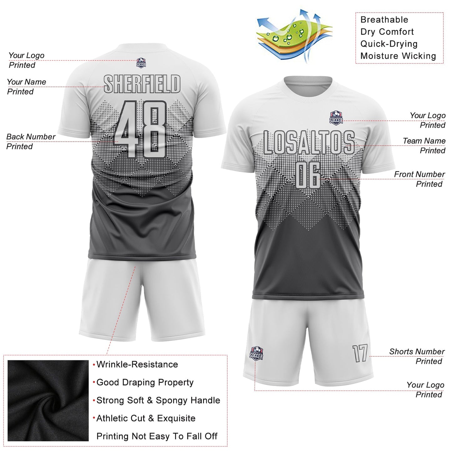 Custom Steel Gray White Sublimation Soccer Uniform Jersey - Sky-Custom