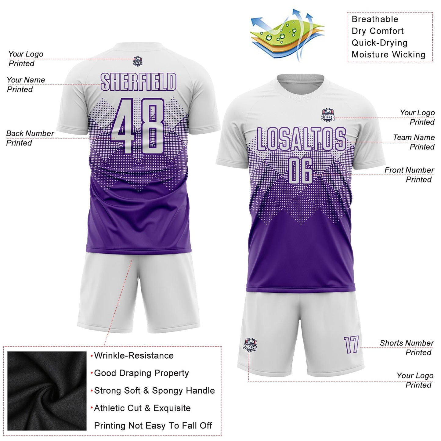 Custom Purple White Sublimation Soccer Uniform Jersey - Sky-Custom