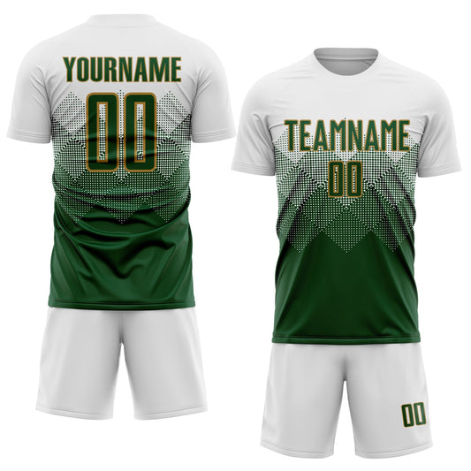Custom White Green-Old Gold Sublimation Soccer Uniform Jersey - Sky-Custom