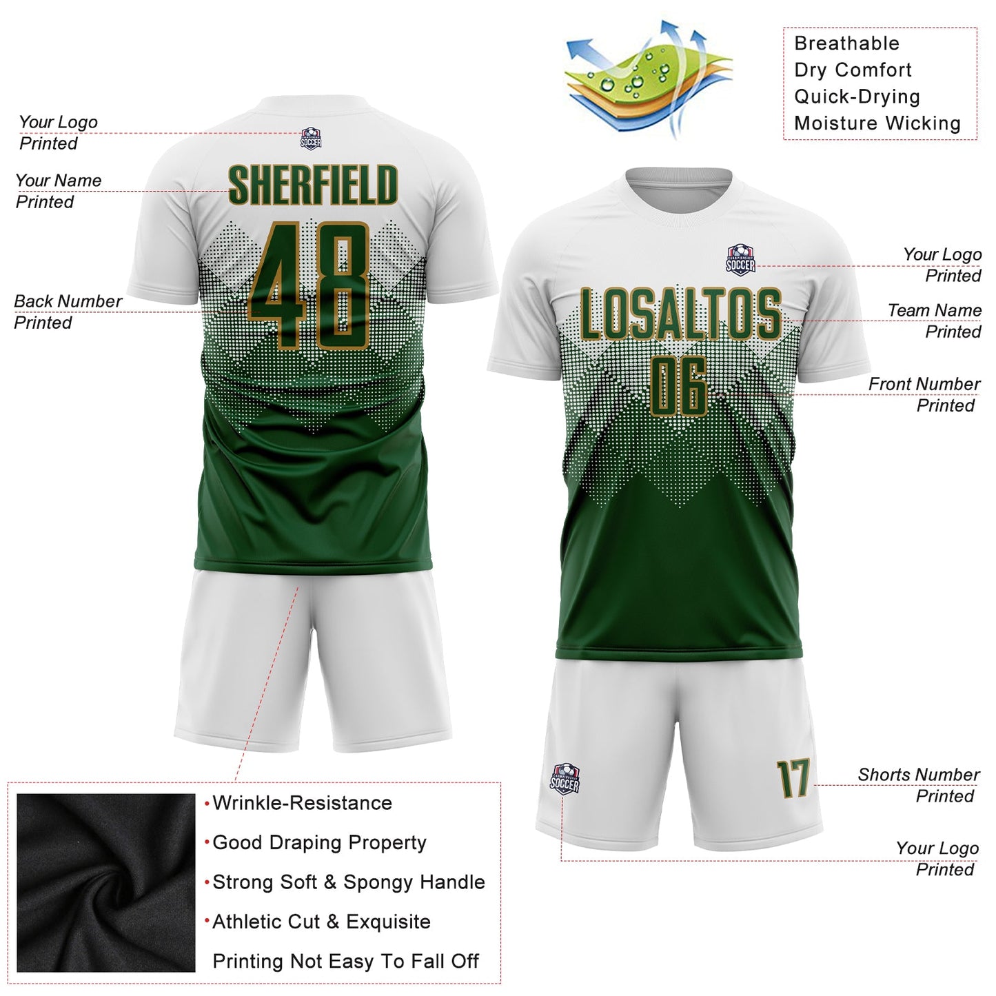 Custom White Green-Old Gold Sublimation Soccer Uniform Jersey - Sky-Custom