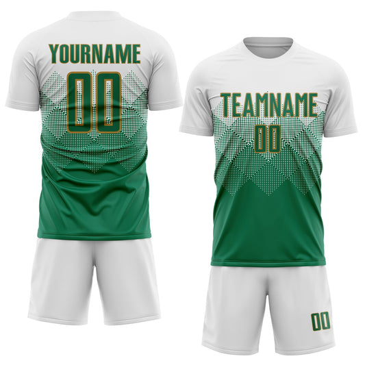 Custom White Kelly Green-Old Gold Sublimation Soccer Uniform Jersey - Sky-Custom