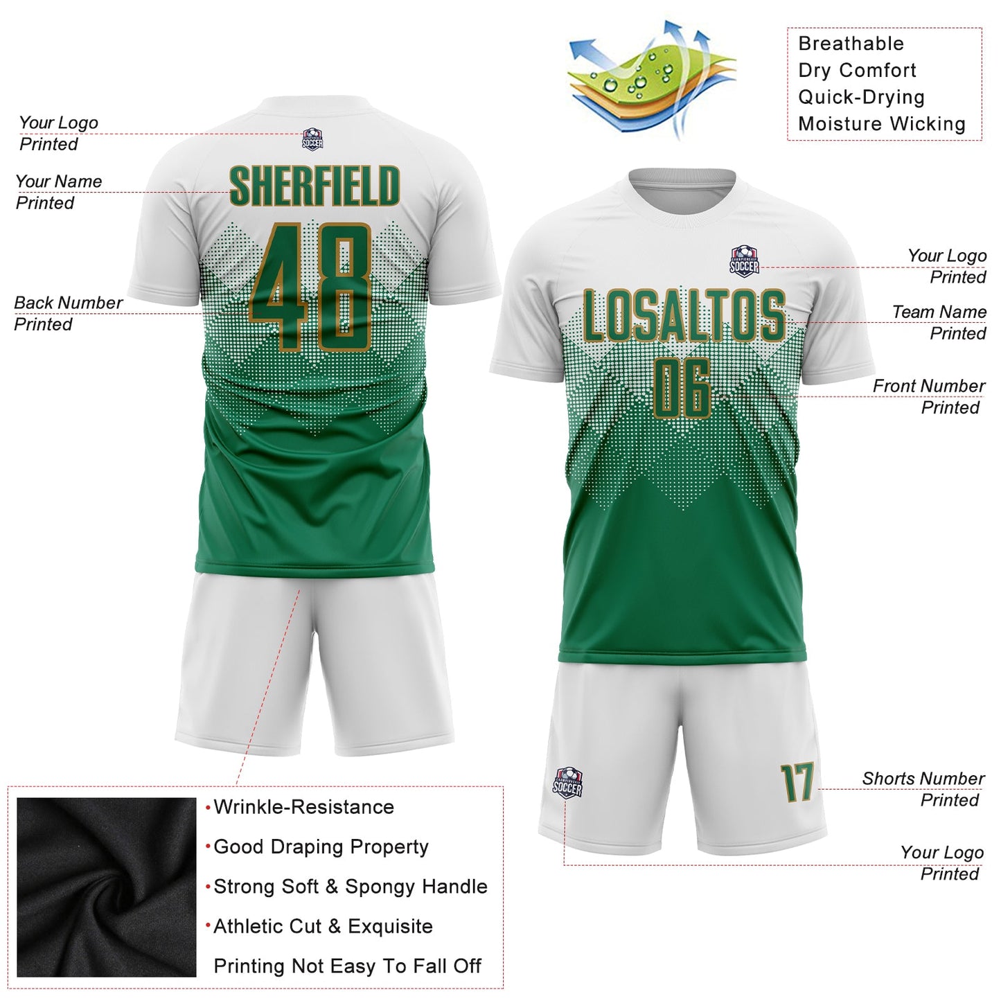 Custom White Kelly Green-Old Gold Sublimation Soccer Uniform Jersey - Sky-Custom