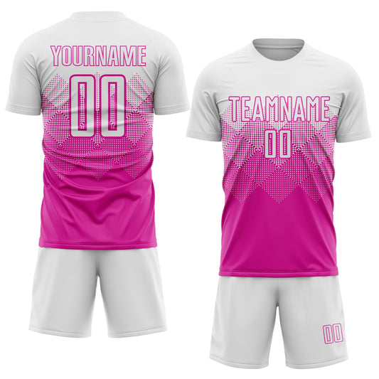 Custom Deep Pink White Sublimation Soccer Uniform Jersey - Sky-Custom