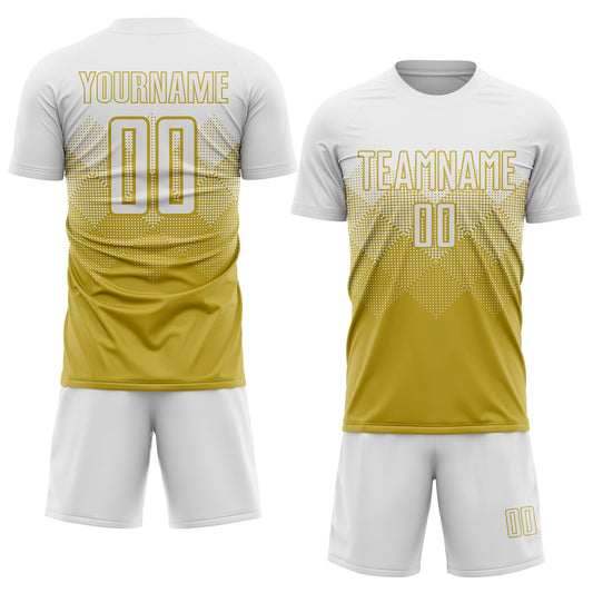 Custom Old Gold White Sublimation Soccer Uniform Jersey - Sky-Custom