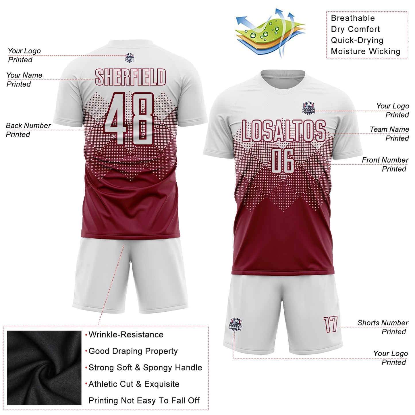 Custom Crimson White Sublimation Soccer Uniform Jersey - Sky-Custom