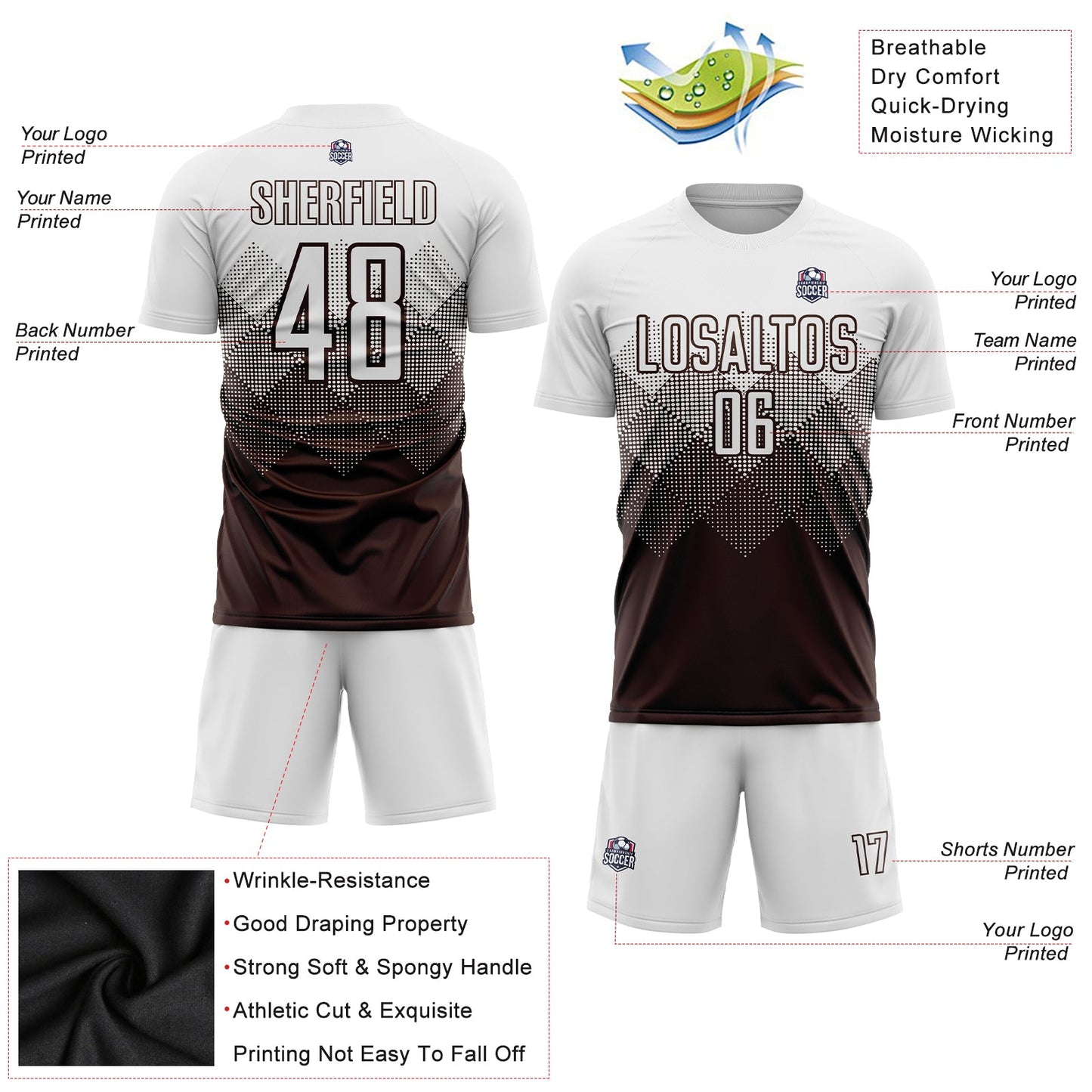 Custom Brown White Sublimation Soccer Uniform Jersey - Sky-Custom