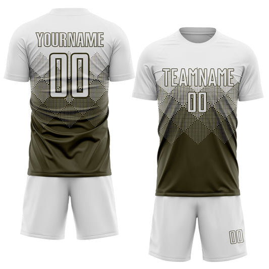 Custom Olive White Sublimation Salute To Service Soccer Uniform Jersey - Sky-Custom