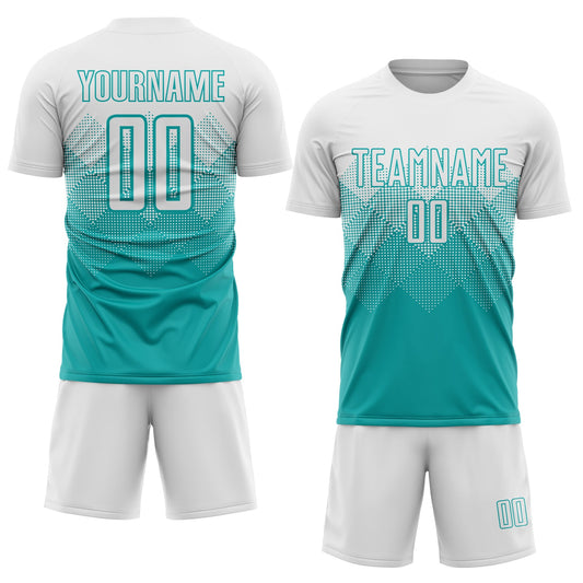 Custom Aqua White Sublimation Soccer Uniform Jersey - Sky-Custom