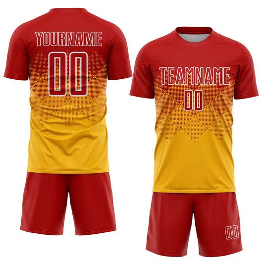 Custom Gold Red-White Sublimation Soccer Uniform Jersey - Sky-Custom