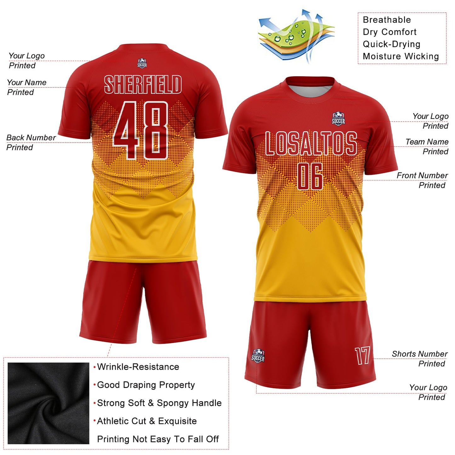 Custom Gold Red-White Sublimation Soccer Uniform Jersey - Sky-Custom