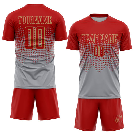 Custom Gray Red-Old Gold Sublimation Soccer Uniform Jersey - Sky-Custom