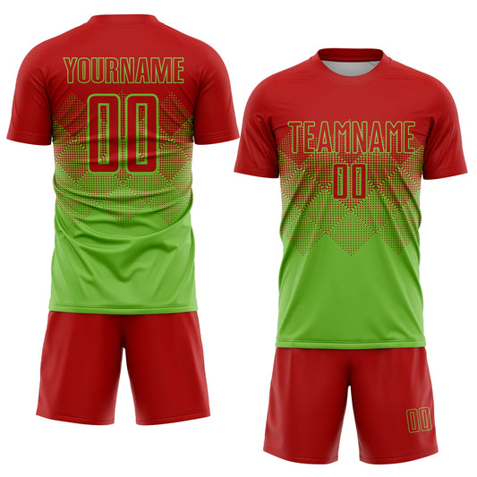 Custom Neon Green Red Sublimation Soccer Uniform Jersey - Sky-Custom