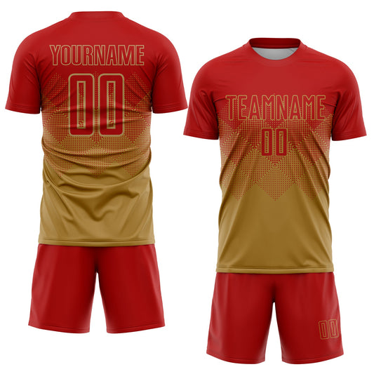 Custom Old Gold Red Sublimation Soccer Uniform Jersey - Sky-Custom