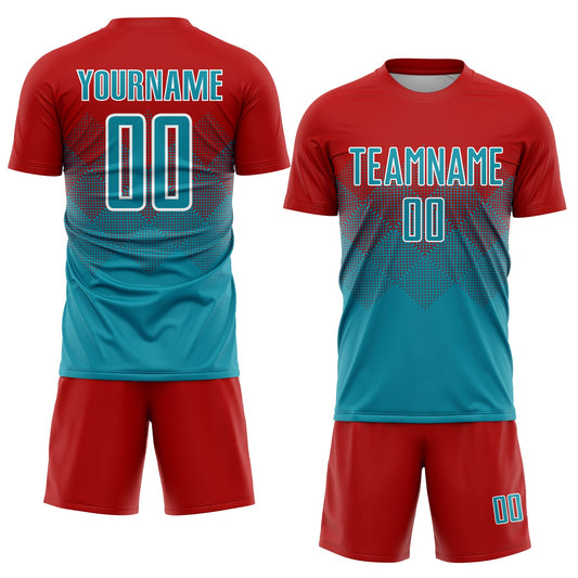 Custom Red Teal-White Sublimation Soccer Uniform Jersey - Sky-Custom