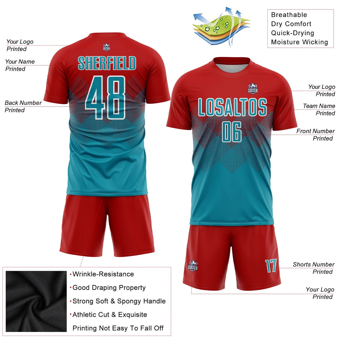Custom Red Teal-White Sublimation Soccer Uniform Jersey - Sky-Custom